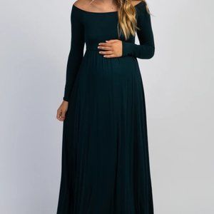 PinkBlush Forest Green OffShoulder Maternity Dress